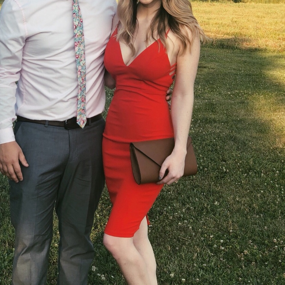 Red form fitting cocktail dress